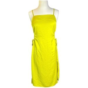 Christian Lacroix Keyhole Satin Midi Dress Chartreuse Lemon Lime Size Medium